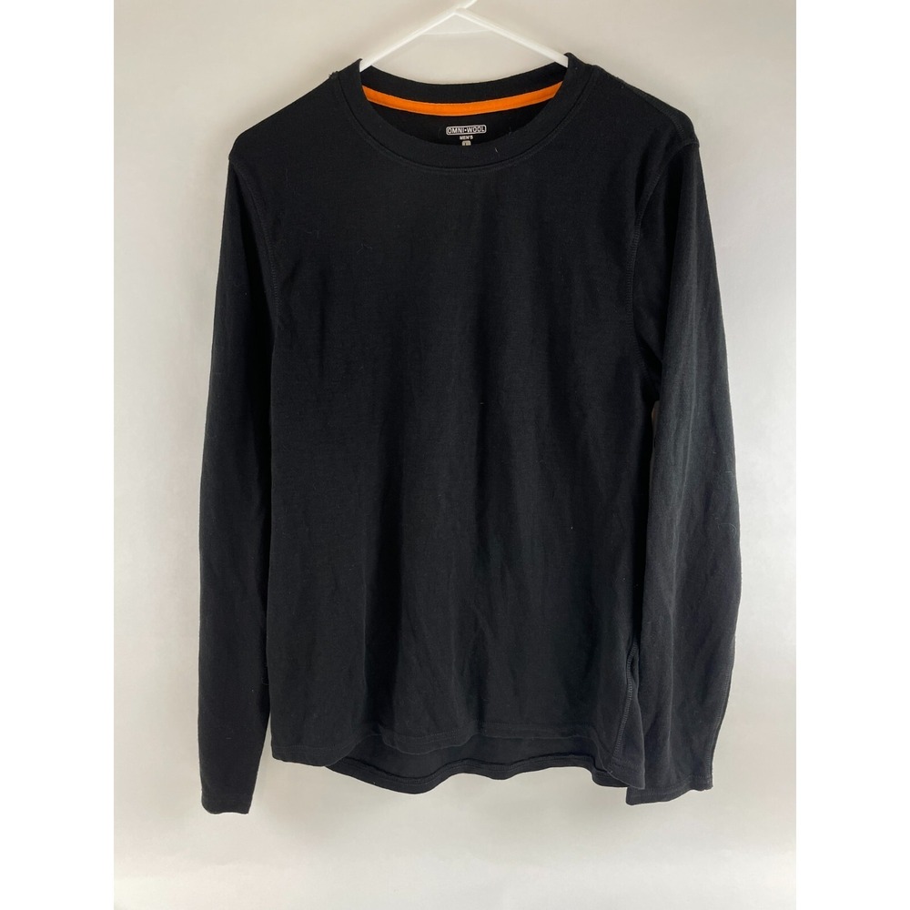 Omni Wool Shirt Men's Size Large Black Pullover Crew Neck Wool Blend Long Sleeve